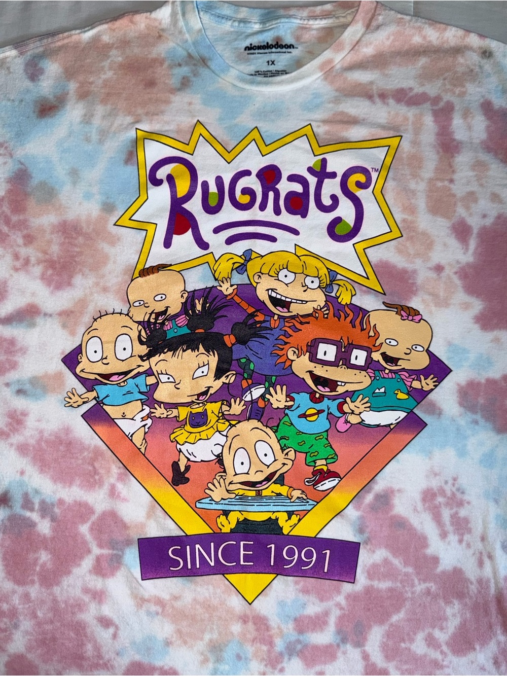 Nickelodeon Rugrats Tie-Dye Tee in Pink & Light Blue - 1X